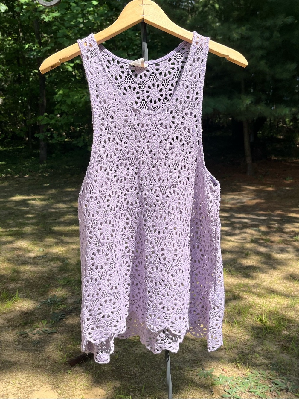 Y2K Pins & Needles Cotton Crochet Daisy Tank Top Lavender Size M Girly Coquette